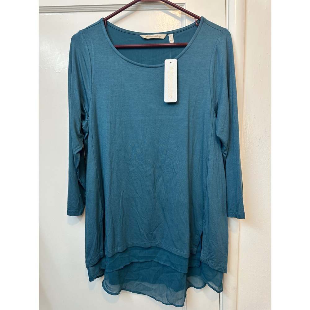 Soft Surroundings Marique Tunic Top Blue Tapestry‎ Layered 2FK50 Size S NEW